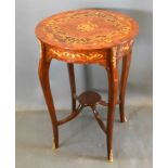A French style marquetry inlaid gilt metal mounted circular occasional table, the marquetry inlaid