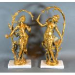 After Augustus Moreau, a pair of patinated figures Le Printemps and La Nymphe des Eaux 45 cms tall