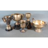 A Group of Five Silver Two Handled Trophy Cups approximately 26 ozs.