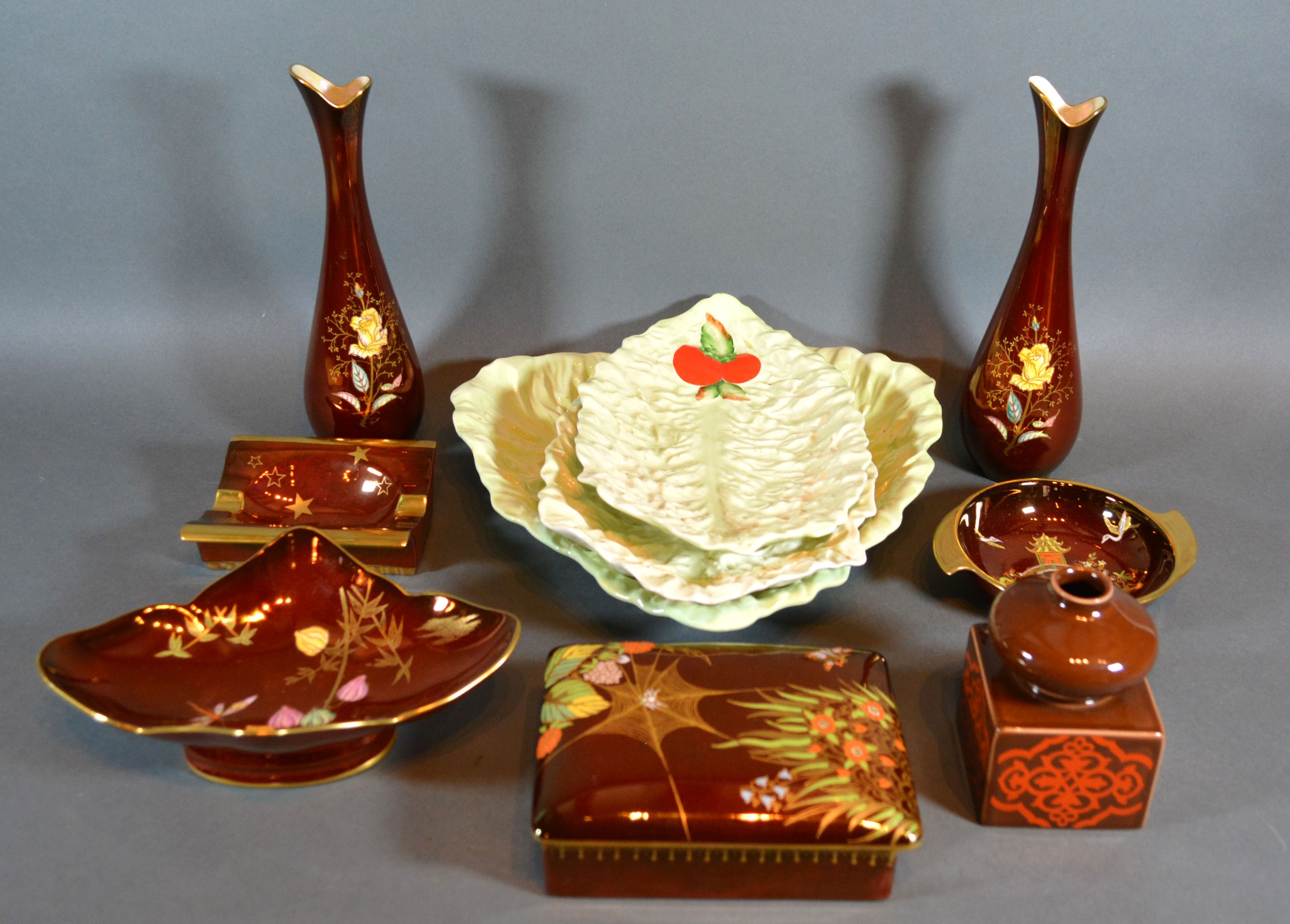 A Pair of Carlton Ware Rouge Royale Spill Vases together with four other items of Carlton Ware Rouge