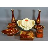 A Pair of Carlton Ware Rouge Royale Spill Vases together with four other items of Carlton Ware Rouge