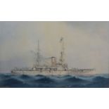 William MacKenzie Thomson Study of a Battleship at Sea watercolour, signed 30 x 48 cms