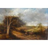 19th Century English School 'Rural Scene with Figure on a Track' oil on board 32 x 46 cms