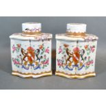 A Pair of late 19th Century French possible Samson porcelain armorial tea caddies decorated in