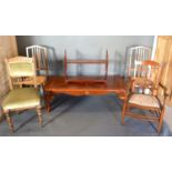 An Edwardian Mahogany and Inlaid Armchair together with a pair of bedroom chairs, a Victorian side