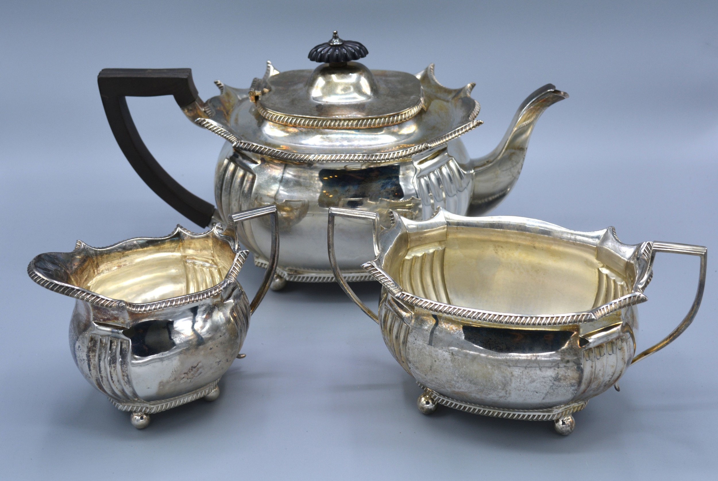 A Late Victorian Silver Three Piece Tea Service comprising teapot, two handled sucrier and cream jug