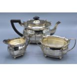 A Late Victorian Silver Three Piece Tea Service comprising teapot, two handled sucrier and cream jug