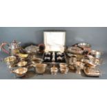 A Silver Plated Six Piece Condiment Set within fitted case together with other items of silver plate