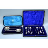 A Set of Six Chester Silver Teaspoons with matching tongs within fitted case together with a pair of