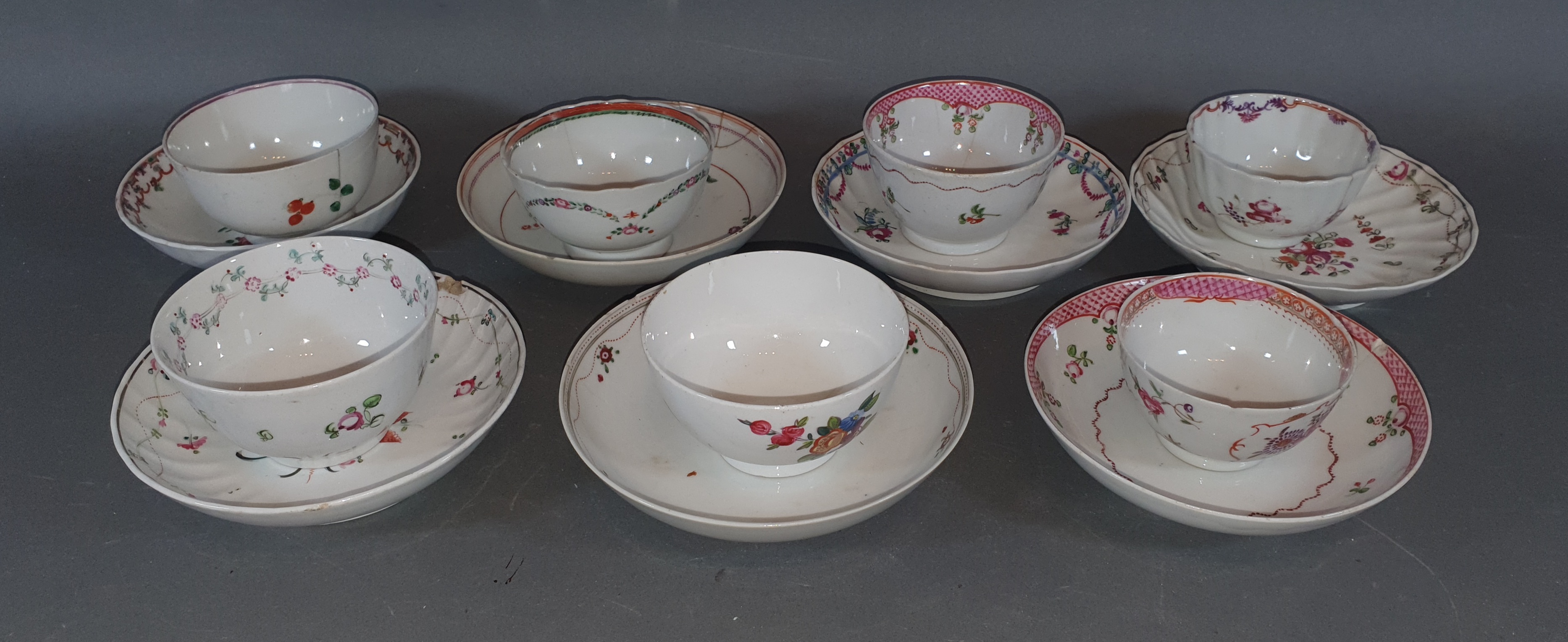 A Collection of 18th/19th Century English Porcelain Tea Bowls and Saucers to include Newhall