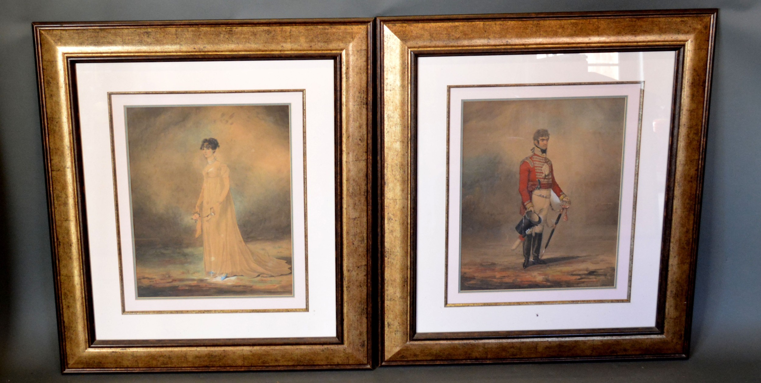 Richard Dighton 'Portrait of an Officer' and 'Portrait of a Lady' a pair of watercolours signed - Image 3 of 3