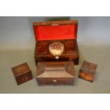 A 19th Century Mahogany Rectangular Tea Caddy together with three other tea caddies