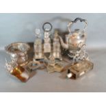 A Silver Plated Cruet Set together with a spirit kettle and various other silver plated items