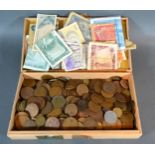 A Coin Collection to include British and Foreign together with a collection of foreign bank notes