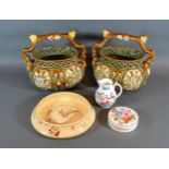 A Pair of Majolica Style Baskets together with a Royal Worcester Jug and two other items