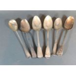 A Pair of George III Silver Fiddle Pattern Table Spoons London 1816 together with four other
