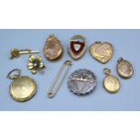A Collection of Pendants and Lockets, two of heart form and other related jewellery