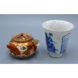 A 19th Century Chinese Porcelain Cup with six character mark to base together with a Kutani pot