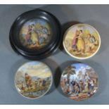 A Pratt Ware Pot Lid 'The Village Wedding' together with three other similar Pratt Ware pot lids