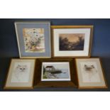 Ree, a pair of watercolours 'Study of Cats' together with three other pictures