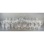 A Moser Rowland Ward Safari Pattern Cut Glass Drinking Set comprising a large jug, wine glasses,