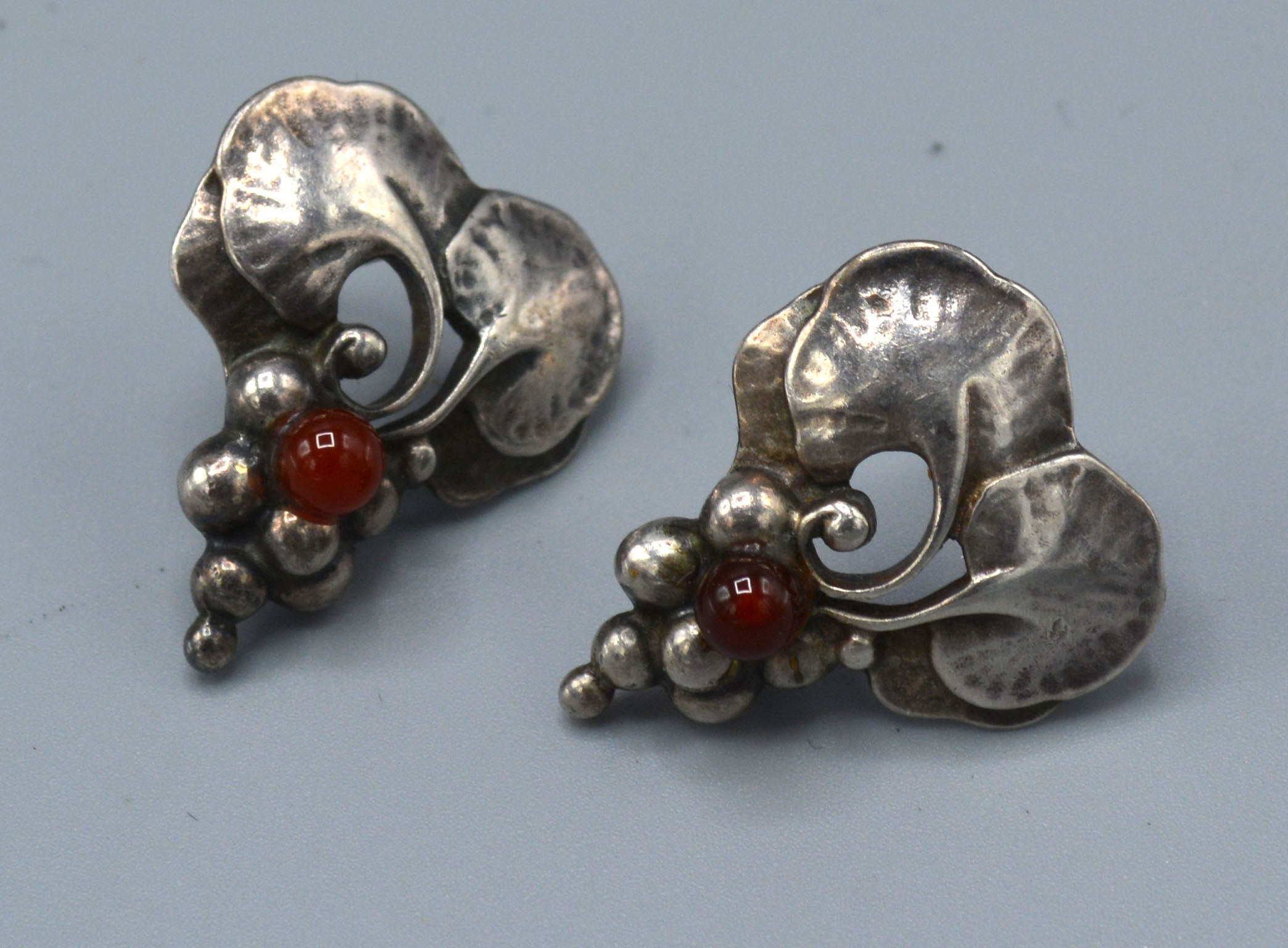 A Pair of 925 Silver Earrings by Georg Jensen in the form of Grapevine, 2.5 cms long