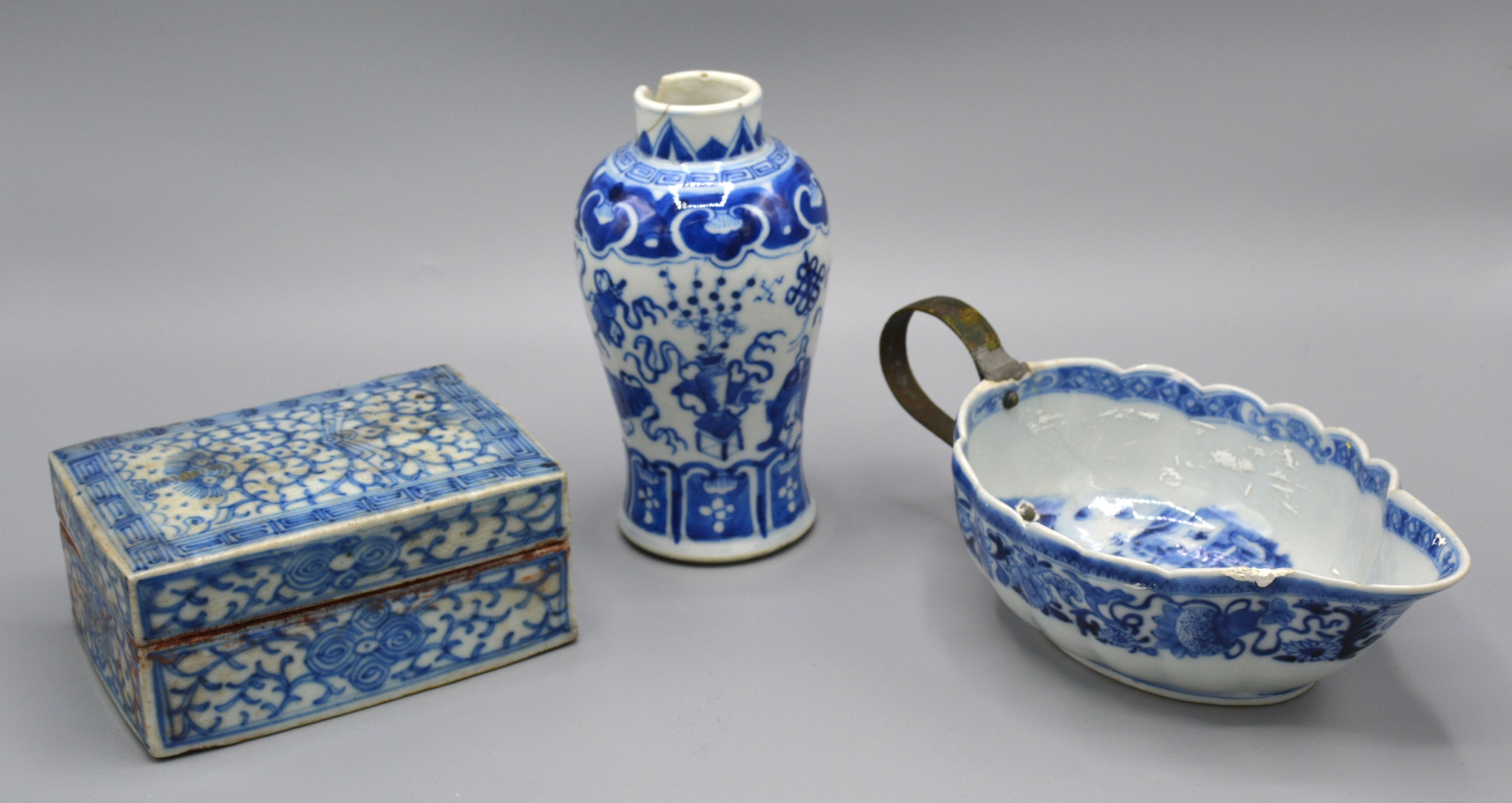 A 19th Century Chinese Underglaze Blue Decorated Small Vase, 13 cms tall together with a Chinese