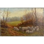 S Tuxford 'Sheep With Lambs Upon A Track Within A Landscape' oil on canvas, signed, 30 x 46 cms