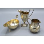 A London Silver Pedestal Cream Jug together with another similar London silver jug and a