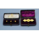 A Victorian 15ct gold bar brooch set solitaire diamond within original box together with a set of