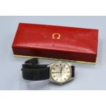 An Omega Automatic Stainless Steel Cased Gentleman's Wrist Watch with leather strap and Omega buckle