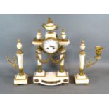 A French White Marble and Gilt Metal Mounted Clock Garniture 37 cms tall