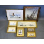 A Late 19th/Early 20th Century watercolour 'Shipping at Sea' together with seven similar pictures