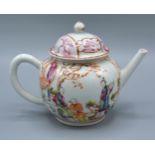 A Chinese Export Teapot decorated in polychrome enamels with figures within a landscape, 12 cms tall