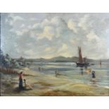 Douglas Derry 'Coastal Scene With Figures And Boats' oil on board, signed with initials, 40 x 50 cms