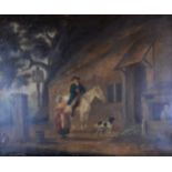 19th Century English School 'Figure on Horseback before an Inn' oil on canvas 49 x 59 cms