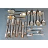 A London Silver Canteen of Flatware comprising six dessert spoons, three tablespoons, six table