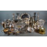 A Pair of Silver Plated Candlesticks together with various other silver plate to include flat ware