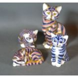 A Royal Crown Derby Paperweight 'Silver Tabby' together with another 'Sitting Kitten' and two