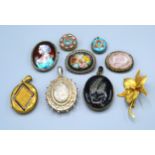 A portrait miniature pendant together with various other lockets, pendants and brooches