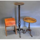 A Mahogany Torchere together with a similar wine table and a work box on stand