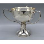 A George V Silver Three Handled Large Trophy Cup by Alex Clark Company bearing inscription '