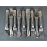 A Set of Nine Victorian Silver Dessert Forks, London 1840, makers W.E. 18 ozs.