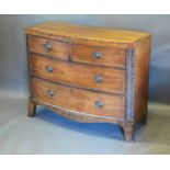 A 19th Century Mahogany Bow Fronted Chest, the cross banded top above two short and two long drawers