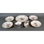 A Meissen Porcelain Dessert Service comprising a plate and four smaller plates all hand painted with