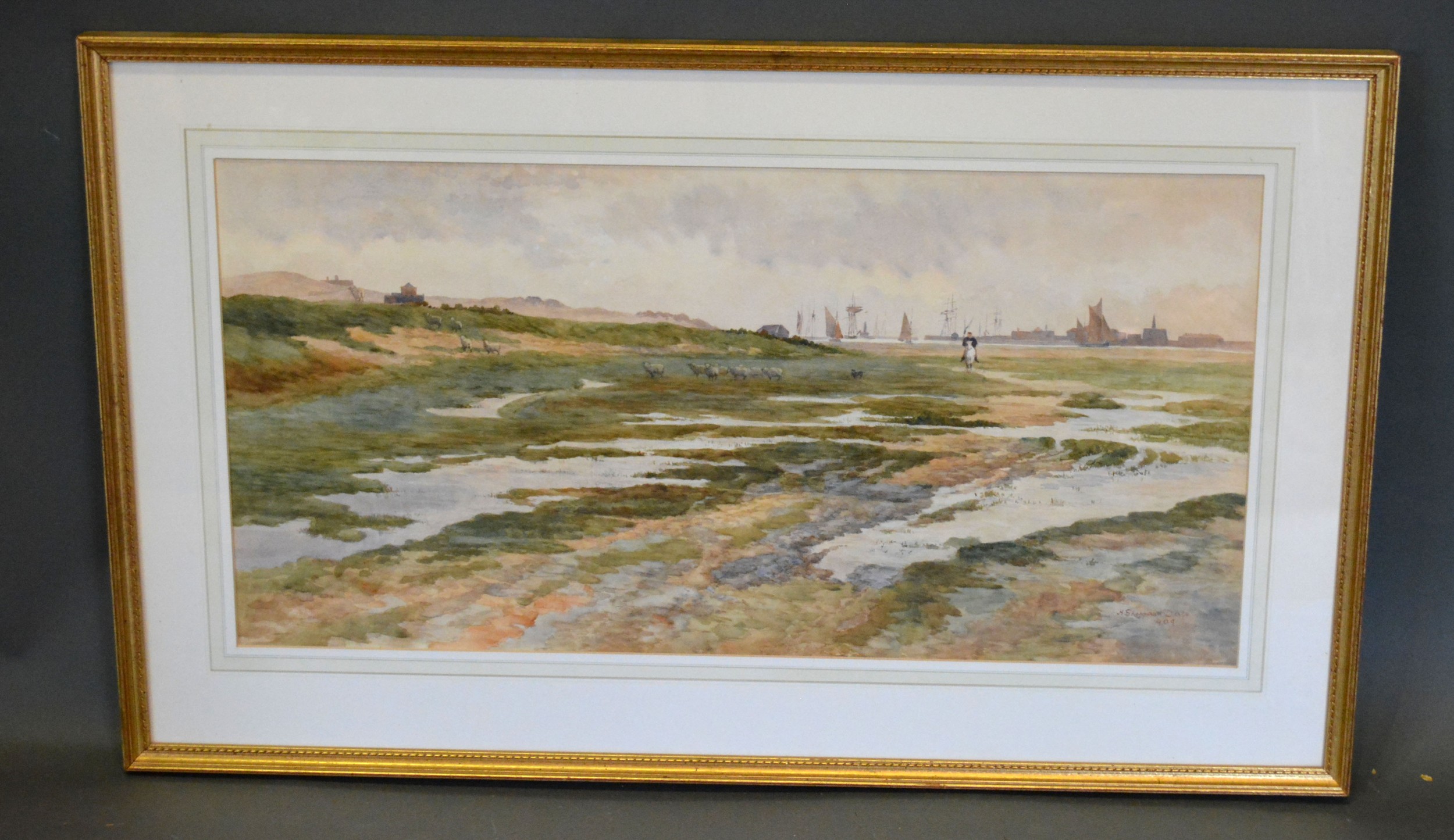 Henry Sheppard Dale 'Rye Harbour Morning Tide' watercolour signed and dated 1909 37 x 74 cms - Bild 2 aus 3