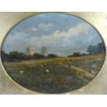 Edith Bullock 'Bunbury Church, Cheshire' oil on canvas within oval mount, signed, 26 x 32 cms
