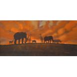 Zhara Yahkov 'Animal Sunset' watercolour and gouache signed 38 x 78 cms