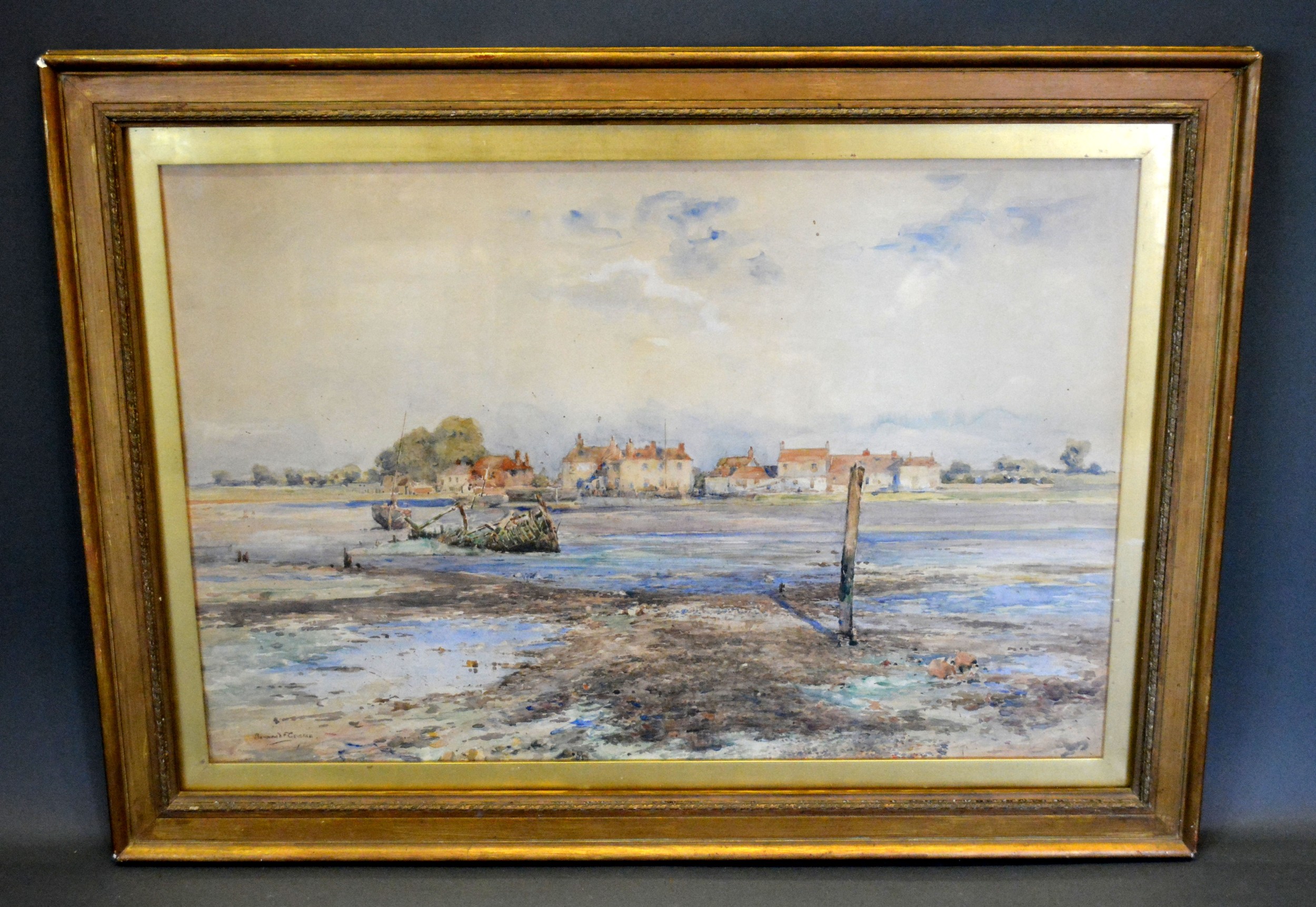 Bernard Finegan Gribble 'Low Tide' watercolour signed Gander and White label verso 49 x 72 cms - Bild 2 aus 3