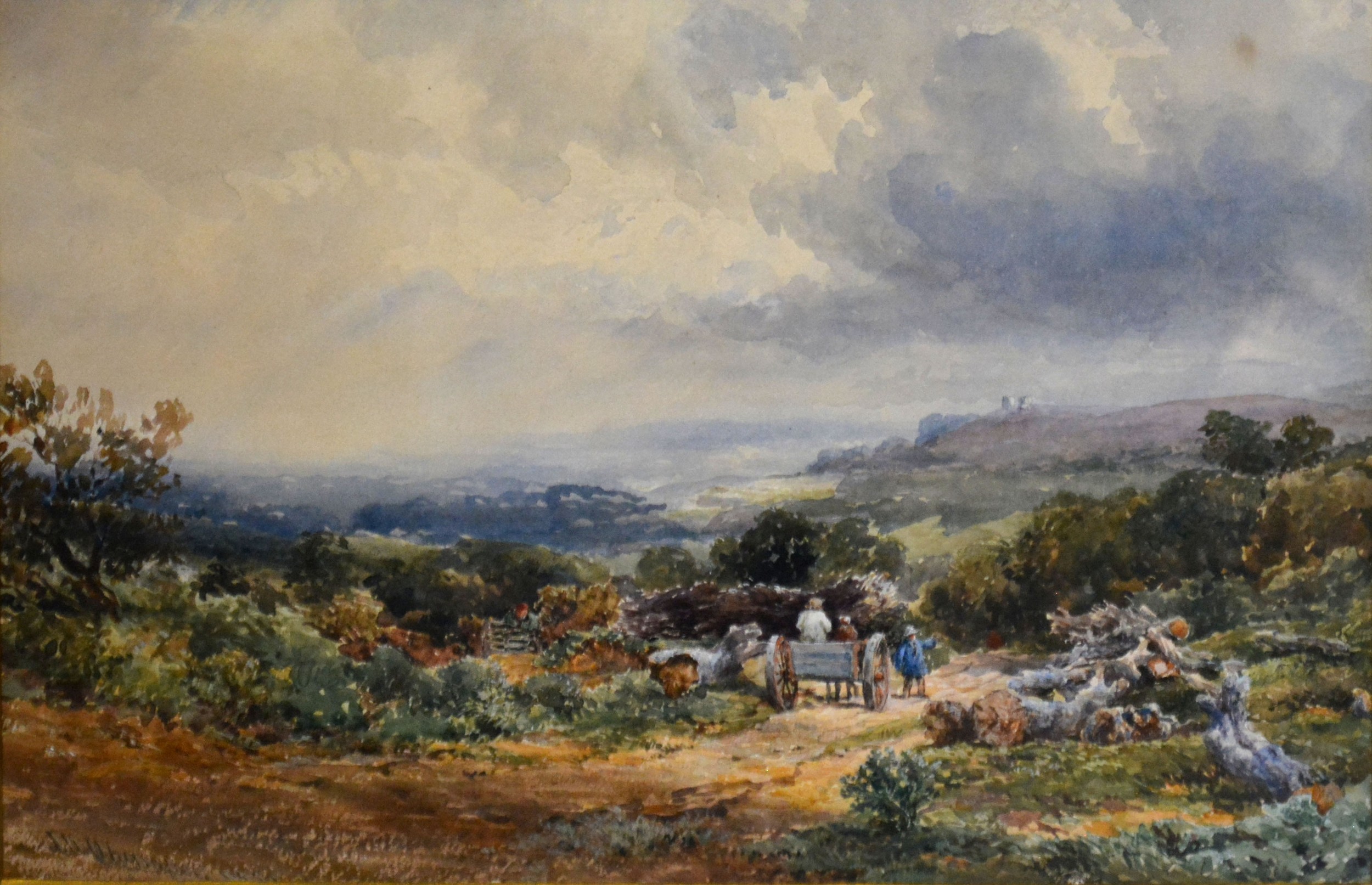 Josia Wood Whymper 'Figures with a Cart on a Track within a Landscape' 24 x 35 cms watercolour